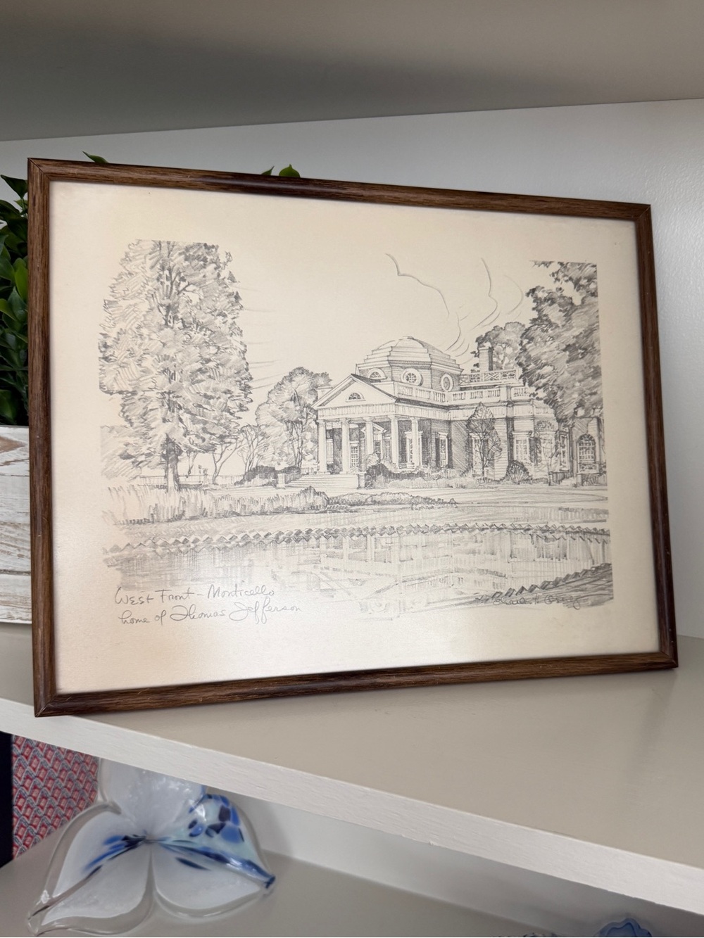 Charles Overly signed sketch West Front Monticello Home of Thomas Jefferson